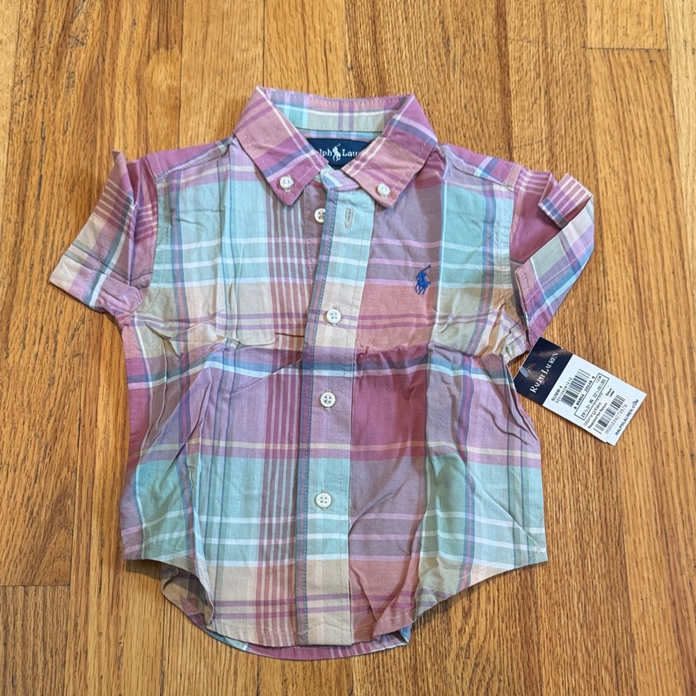 NWT Ralph Lauren Kids Pastel Plaid Button-Down Shirt Size 12M